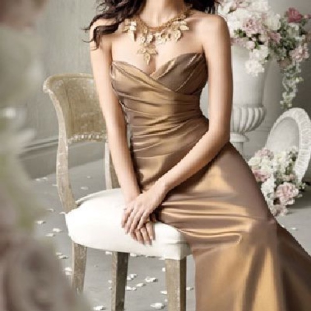 Lazaro Strapless Gold Bridesmaid Dress